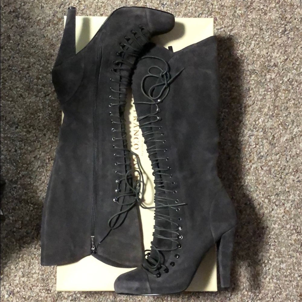 Colin Stuart Tall Grey Lace up Boots Suede